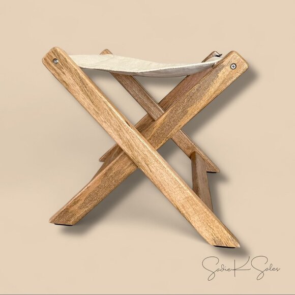 Foldable Outdoor Patio Stool Natural/Cream - Hearth & Hand Magnolia -Target 2025 - Picture 7 of 11